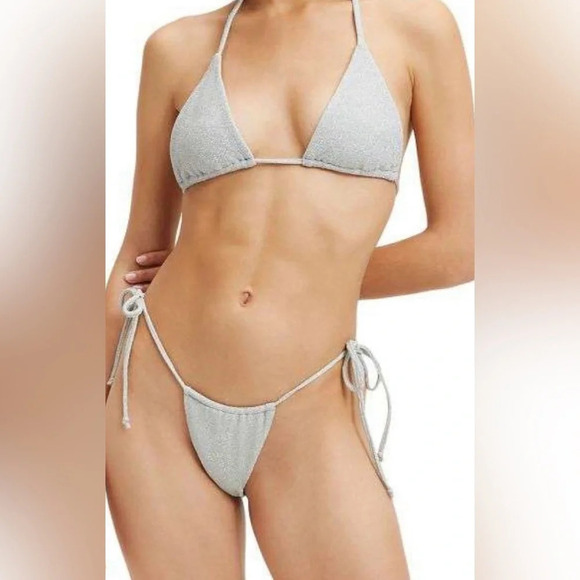 Good American Sparkle Tiny Ties Bikini Set in silver glitter - Picture 3 of 9